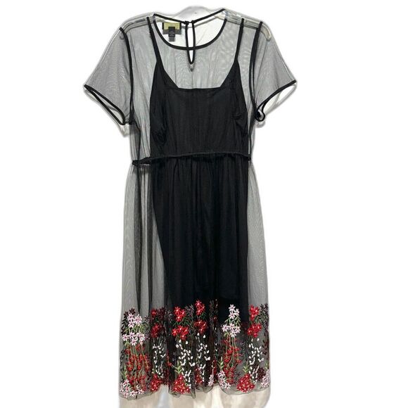 Forever 21 Midi Dress Embroidered Floral Sheer w/ Slip Black Short Sleeve sz 1X - Picture 8 of 8